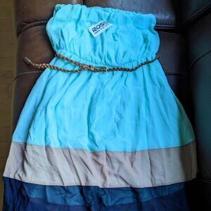 Pretty Love Andrea Strapless Tri-Color Dress with a Brown Belt, Size M.